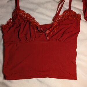 Red Lace Trim Camisole And Pants
